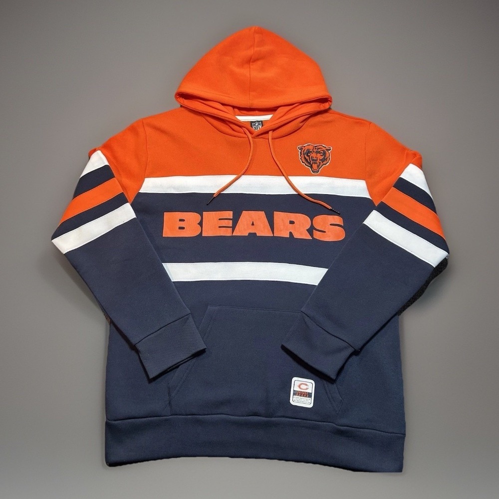 Chicago Bears NFL TEAM APPAREL Orange PATCHED w SPELL OUT Hoodie Size Large